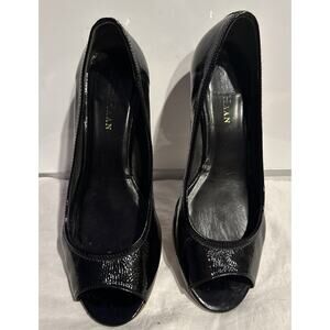 Cole Haan NikeAir Women’s Size 6 Patent Leather Wedge Heels Black Peep Toe Shoes